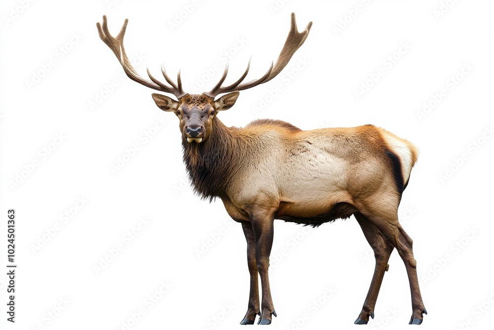 Fototapeta premium Elk in the woods isolated on white background
