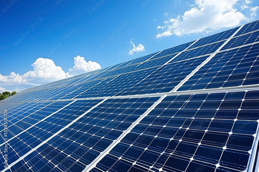 Solar Panels Under Blue Sky and White Clouds Solar Panels Under Blue Sky and White Clouds
