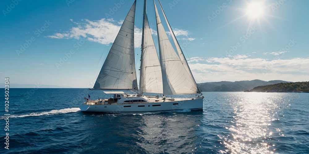 Fototapeta premium Sailing sailboat yacht in the sea, concept of tourism and rich lifestyle. 