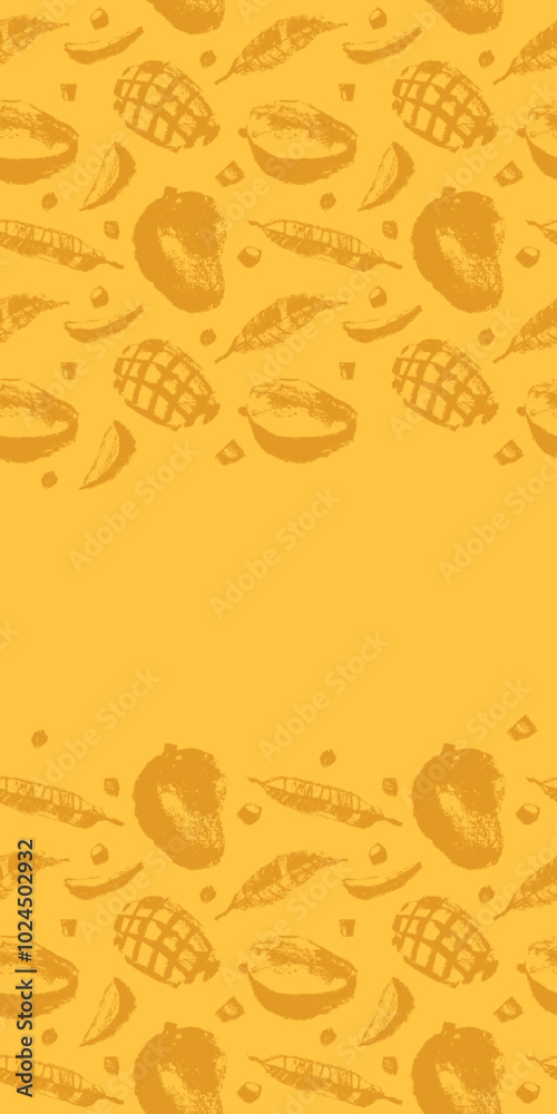 Template tropical fruits label design with vector mango pattern. Tropical fruit drawings. Color sketches of organic mangoes. Exotic fruit ornament. Mangos banner background. Template tropical fruits label design with vector mango pattern. Tropical fruit drawings. Color sketches of organic mangoes. Exotic fruit ornament. Mangos banner background.