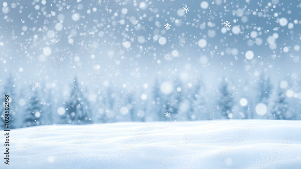Winter snowy background with snowdrifts and falling snow on snowy blurred forest background. For New Year, Christmas cards. Christmas banner background Winter snowy background with snowdrifts and falling snow on snowy blurred forest background. For New Year, Christmas cards. Christmas banner background