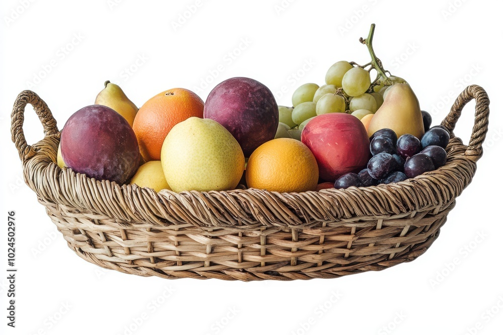 fruit basket isolated on white background, side view, clipping path