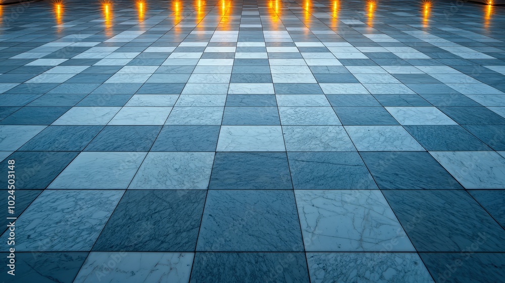 A checkered floor with a blue and white tile pattern A checkered floor with a blue and white tile pattern