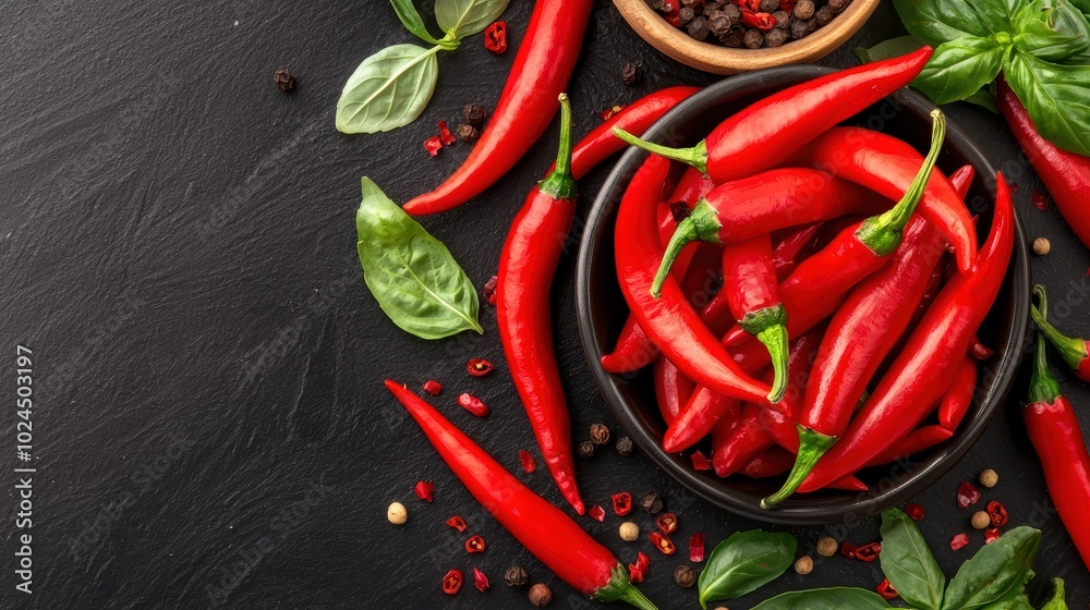 Vibrant Close-Up of Sliced Chillies, Fresh Herbs, and Colorful Spices in a Bowl Showcasing Textures and Colors