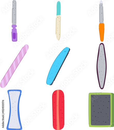 nail file set cartoon. buffer shape, polish care, tool salon nail file sign. isolated symbol vector illustration