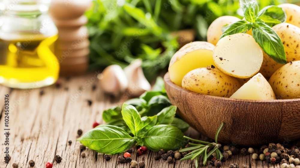 Freshly Diced Potatoes with Vibrant Herbs and Spices - Close-up Food Photography