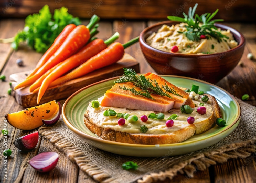 Hummus paired with salmon and served with fresh bread and crunchy carrots makes for a nutritious, satisfying snack that balances taste and health beautifully. Hummus paired with salmon and served with fresh bread and crunchy carrots makes for a nutritious, satisfying snack that balances taste and health beautifully.