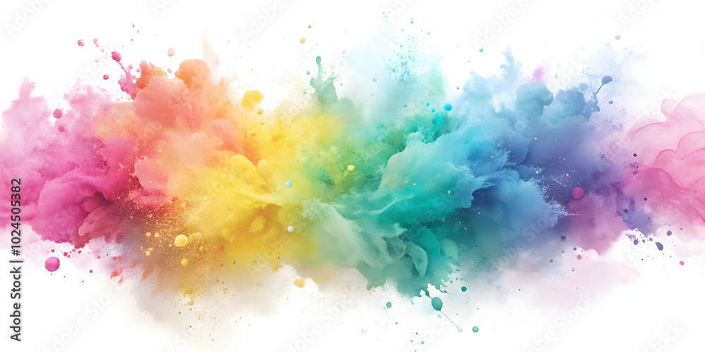 Fototapeta premium Rainbow Ink Explosion: A vibrant, colorful explosion of rainbow-hued ink creates a stunning visual spectacle. Perfect for designs needing a burst of color and energy.