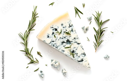 A slice of blue cheese with rosemary photo