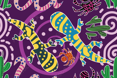 Colorful reptiles and animal. Seamless cartoon pattern in vivid colors with cute snakes and leaves. Vector pattern in cartoon style in bright colors. Print for kids and fashion