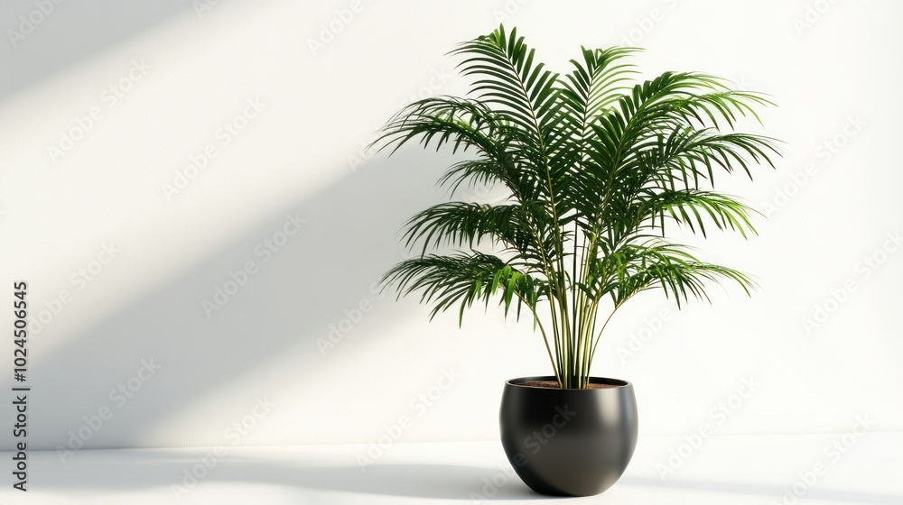Obraz premium A lush potted plant stands against a minimalist background, adding a touch of nature indoors.