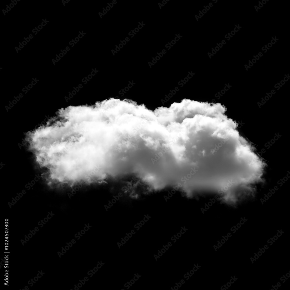 Single cloud shape over black background, white cumulus cloud Single cloud shape over black background, white cumulus cloud