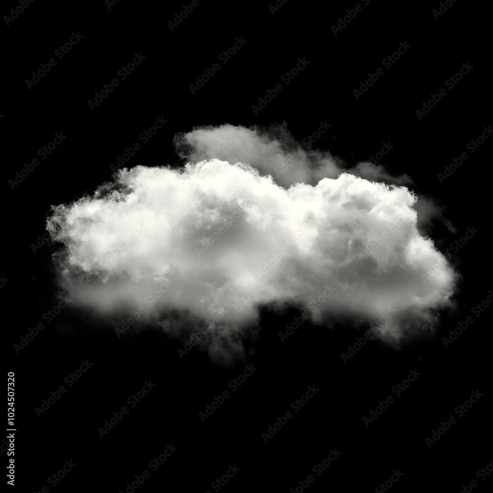 Single cloud shape over black background, white cumulus cloud Single cloud shape over black background, white cumulus cloud