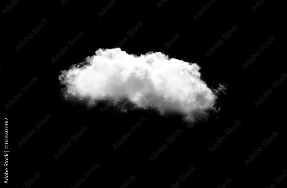 Single cloud shape over black background, white cumulus cloud Single cloud shape over black background, white cumulus cloud