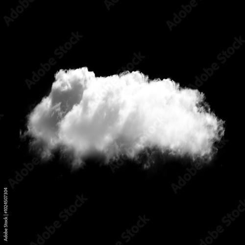 Single cloud shape over black background, white cumulus cloud