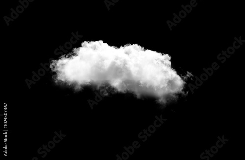 Single cloud shape over black background, white cumulus cloud