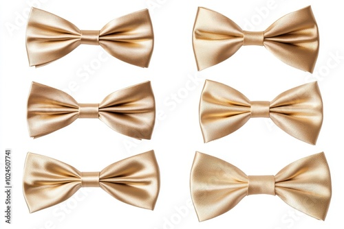 Set of 06 Gold color bow tie isolated on white background with clipping path