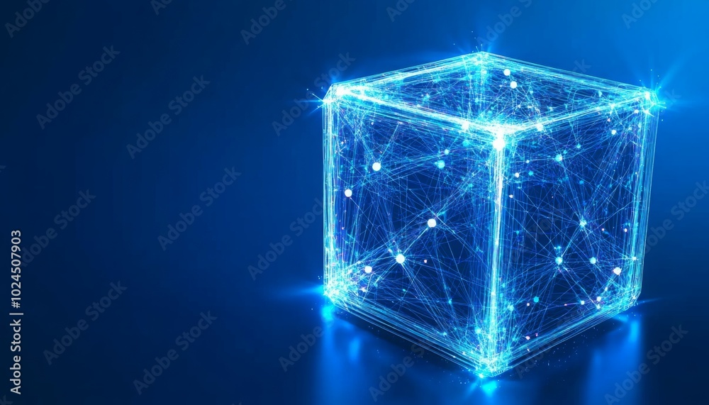 3D Wireframe Cubes with Glowing Interconnected Nodes in a Digital Low Poly. for blockchain cryptography, data visualization, quantum computing, AI networking, secure data transfer. 3D Wireframe Cubes with Glowing Interconnected Nodes in a Digital Low Poly. for blockchain cryptography, data visualization, quantum computing, AI networking, secure data transfer.