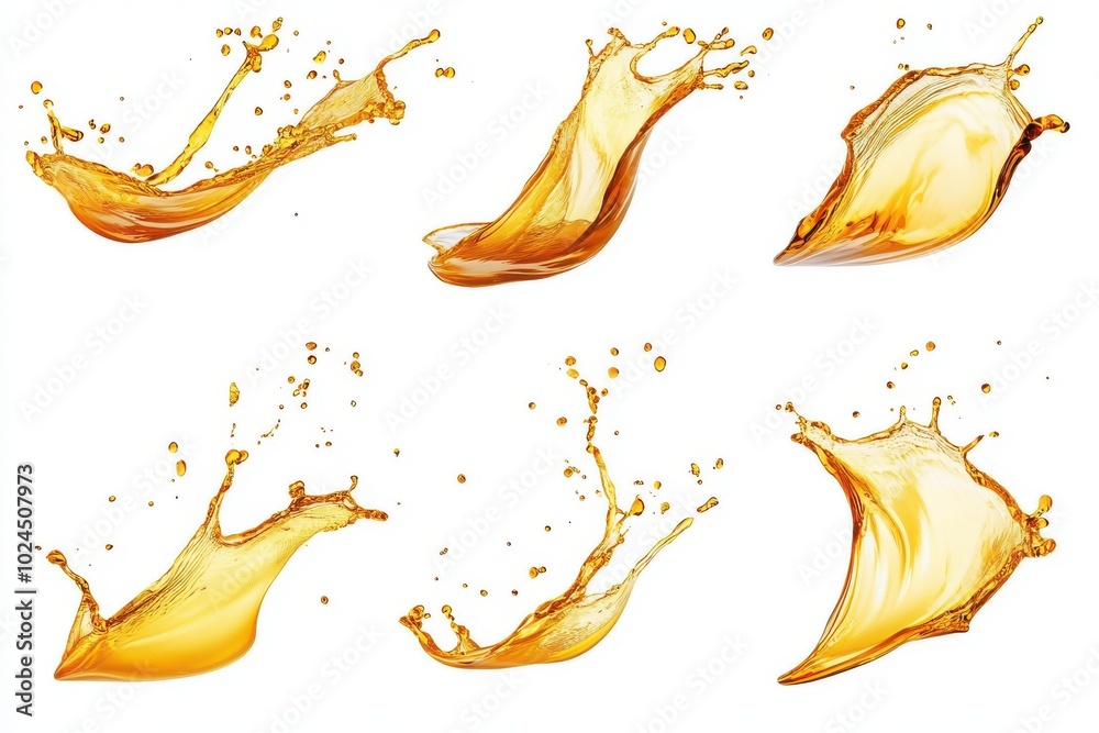 Set of 6 Oil splash in mid air isolated on white background