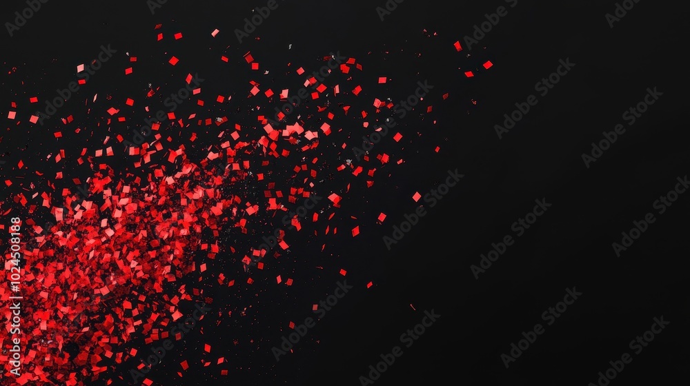 Vibrant Red Confetti Explosion on Black Background Vibrant Red Confetti Explosion on Black Background