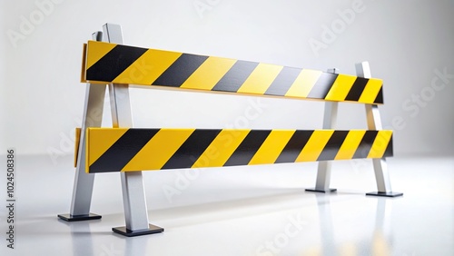 Macro white background with a yellow and black barricade