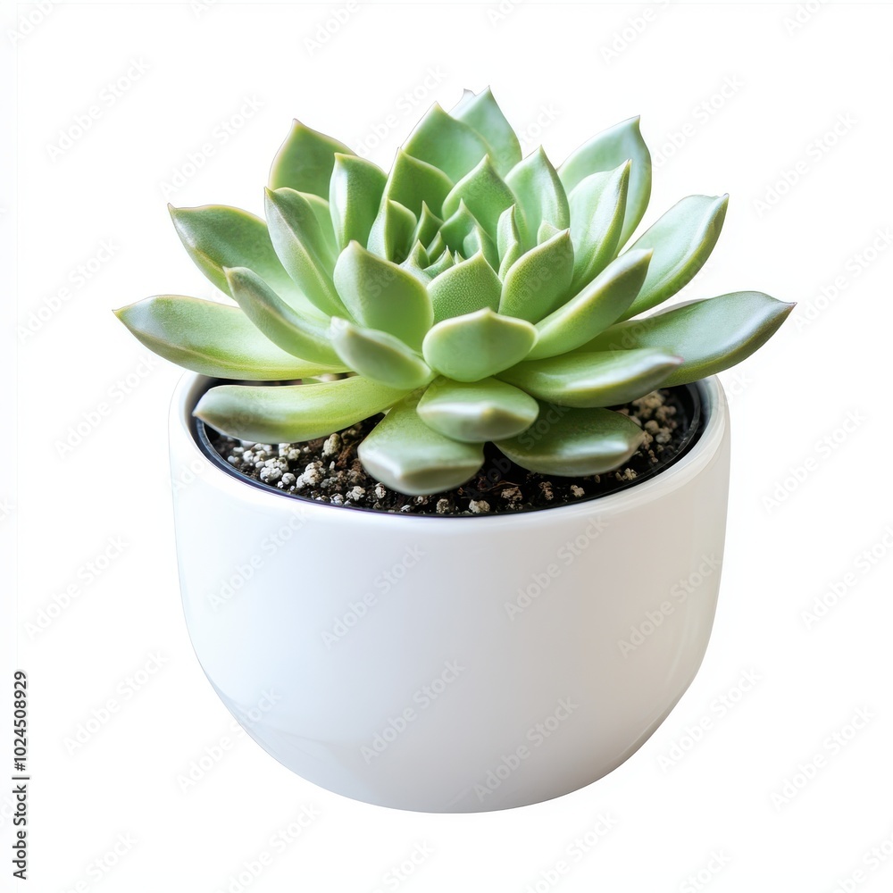 Small indoor succulent plant in white pot isolated on a white background Small indoor succulent plant in white pot isolated on a white background