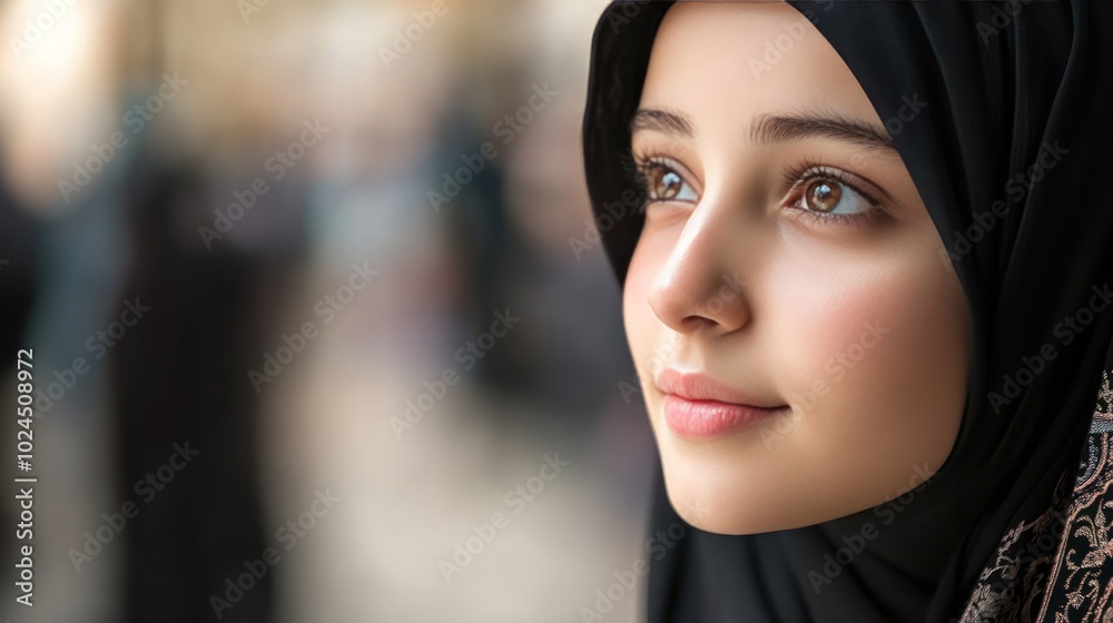 Muslim girl during pilgrimage, reflecting the essence of Islam Muslim girl during pilgrimage, reflecting the essence of Islam