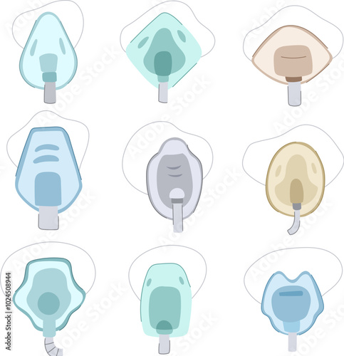 oxygen mask set cartoon. emergency altitude, aviation medical, portable resuscitation oxygen mask sign. isolated symbol vector illustration