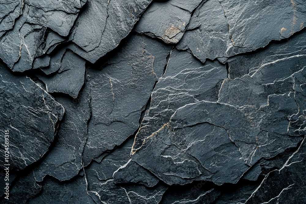 A Close-Up View of Rough, Interlocking Black Slate Stone A Close-Up View of Rough, Interlocking Black Slate Stone