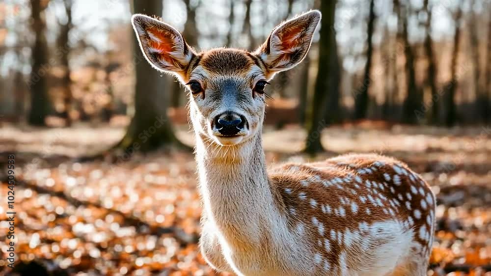Curious fawn in autumn sunlight Curious fawn in autumn sunlight