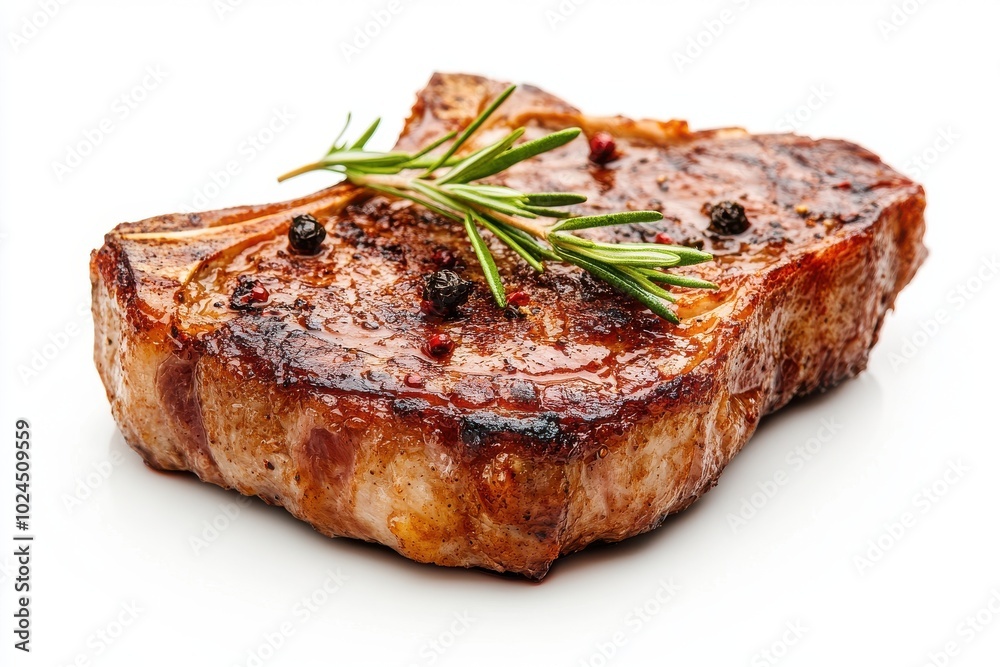 Steak fried piece of pork or beef meat on a white background Steak fried piece of pork or beef meat on a white background