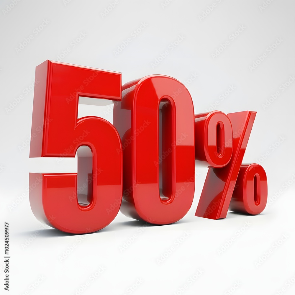 Glossy 3D red 50% discount symbol on a clean, minimalist background, ideal for promoting current retail offers, flash sales, trending deals, and exclusive promotions. Glossy 3D red 50% discount symbol on a clean, minimalist background, ideal for promoting current retail offers, flash sales, trending deals, and exclusive promotions.
