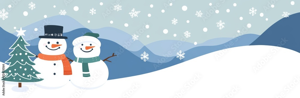Snowman in a snowy winter mountain wonderland background on copy space Snowman in a snowy winter mountain wonderland background on copy space
