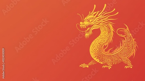 Majestic Golden Dragon on Vibrant Orange Background