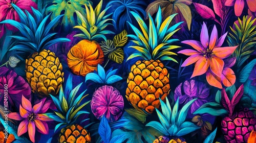 Exotic floral paradise, vibrant tropical pattern with lush greenery and colorful flowers