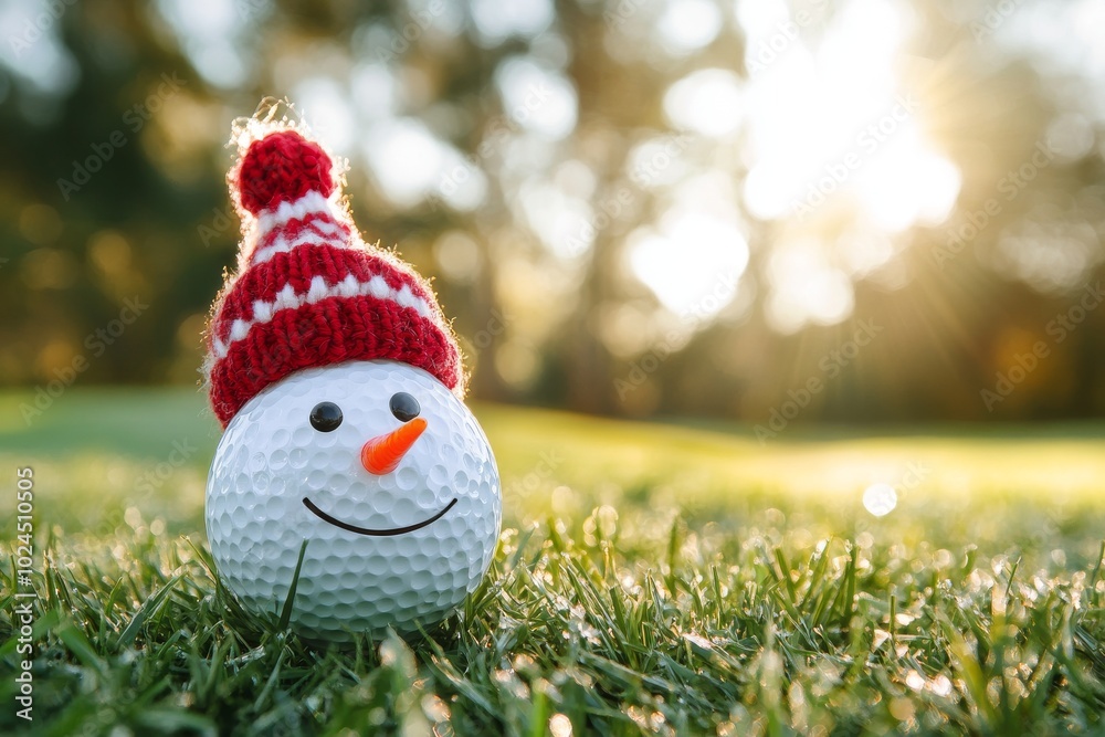 Obraz premium This cheerful scene depicts a snowman with a carrot nose sitting on a green field. The snowman is smiling and giving the impression that he is having a good time.