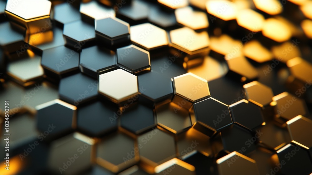 Abstract hexagonal pattern with gold and black metallic textures Abstract hexagonal pattern with gold and black metallic textures