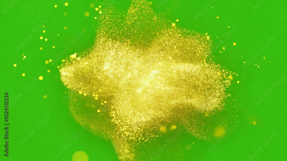 Golden glitter exploding on green screen background