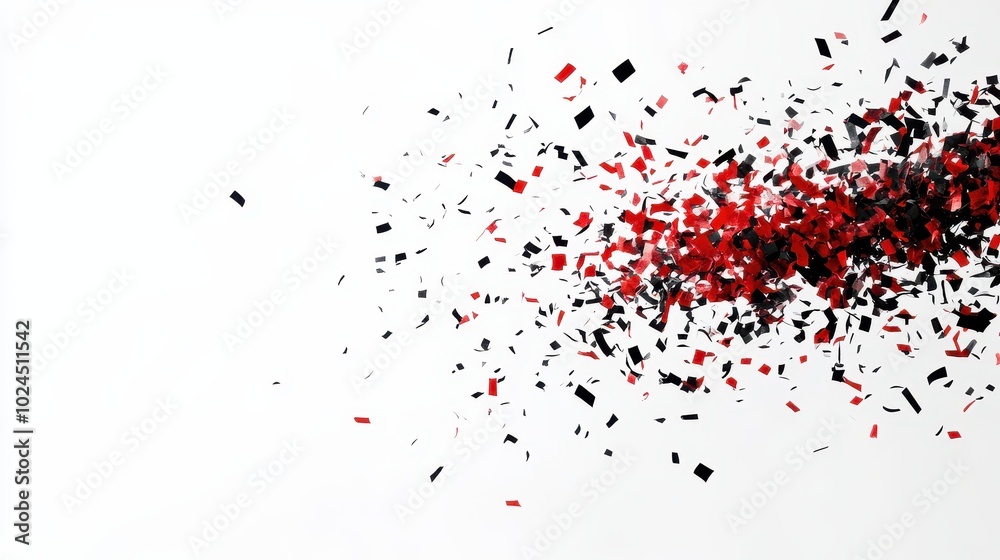 Fototapeta premium Explosion of Red and Black Confetti on a White Background