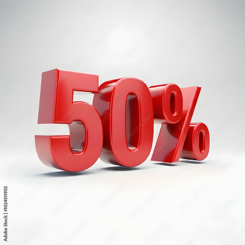 Glossy 3D red 50% discount symbol on a clean, minimalist background, ideal for promoting current retail offers, flash sales, trending deals, and exclusive promotions. Glossy 3D red 50% discount symbol on a clean, minimalist background, ideal for promoting current retail offers, flash sales, trending deals, and exclusive promotions.