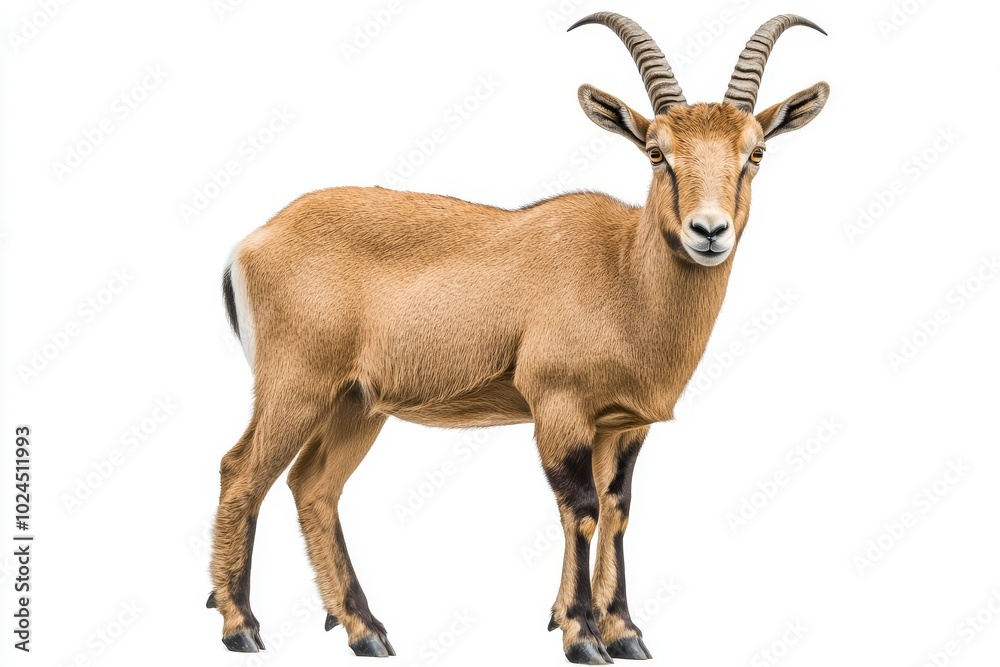 Fototapeta premium An alpine animal illustration and natural habitat of a majestic mountain goat isolated on a transparent background for wildlife and nature-themed design projects