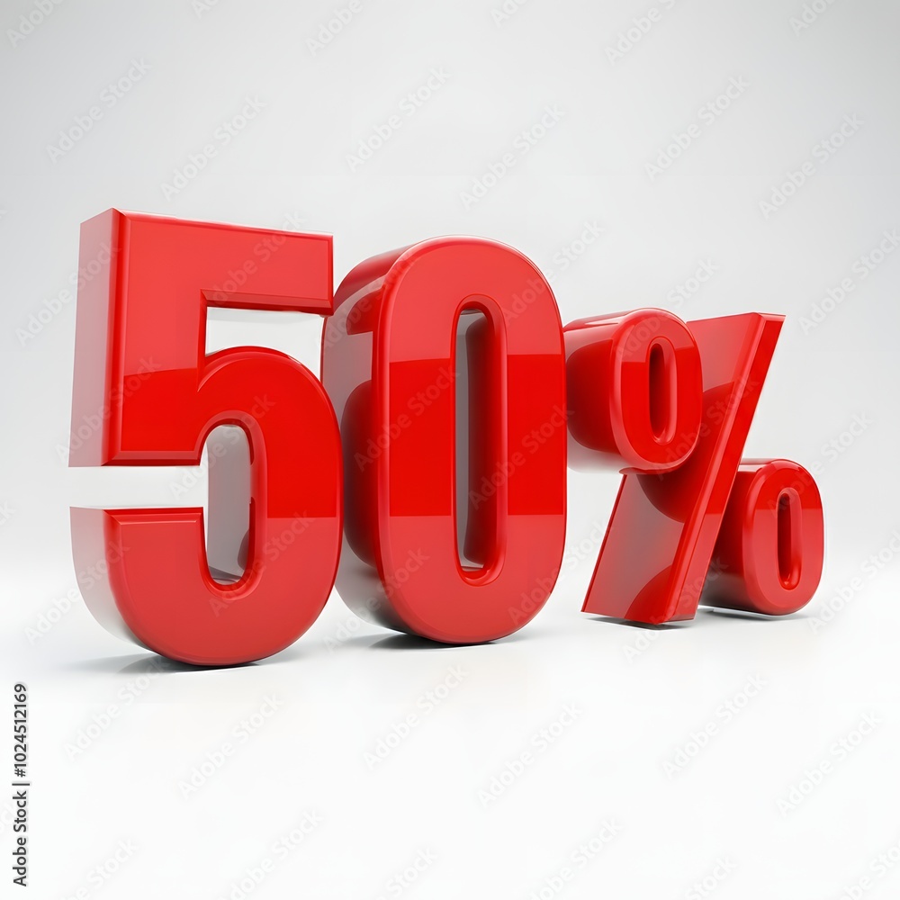 Glossy 3D red 50% discount symbol on a clean, minimalist background, ideal for promoting current retail offers, flash sales, trending deals, and exclusive promotions. Glossy 3D red 50% discount symbol on a clean, minimalist background, ideal for promoting current retail offers, flash sales, trending deals, and exclusive promotions.
