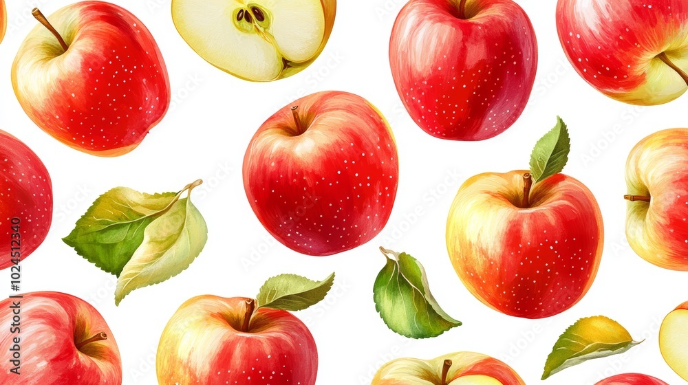 Freshly picked apples with lush green leaves, a celebration of nature's bounty freshly Freshly picked apples with lush green leaves, a celebration of nature's bounty freshly