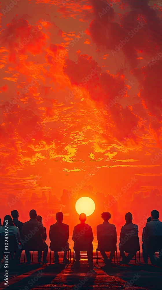 A group of people sitting on chairs in a therapy group. Flat vector illustration with a gradient color background. A group of people sitting on chairs in a therapy group. Flat vector illustration with a gradient color background.