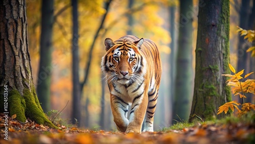 Majestic Bengal tiger in autumn forest