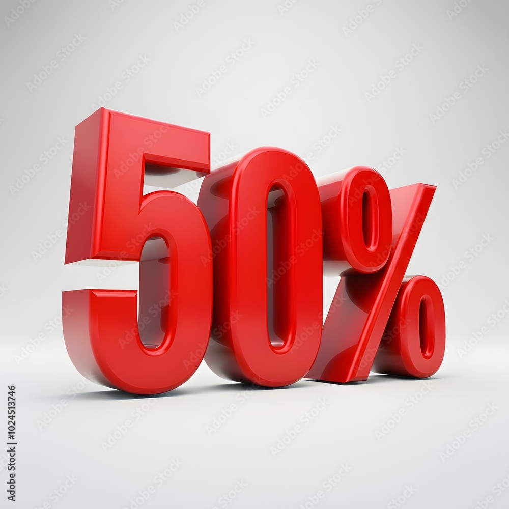 Glossy 3D red 50% discount symbol on a clean, minimalist background, ideal for promoting current retail offers, flash sales, trending deals, and exclusive promotions. Glossy 3D red 50% discount symbol on a clean, minimalist background, ideal for promoting current retail offers, flash sales, trending deals, and exclusive promotions.
