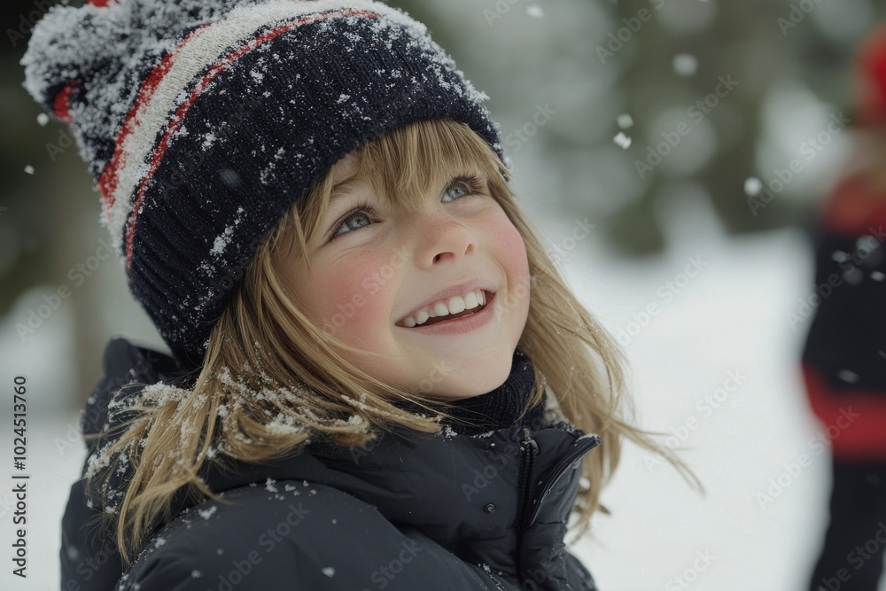 A portrait of a young girl standing outside in the snow A portrait of a young girl standing outside in the snow