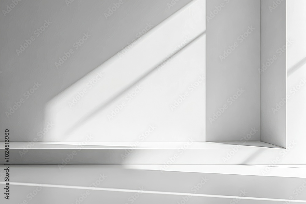 Minimalist White Room with Window Light and Shelf Minimalist White Room with Window Light and Shelf
