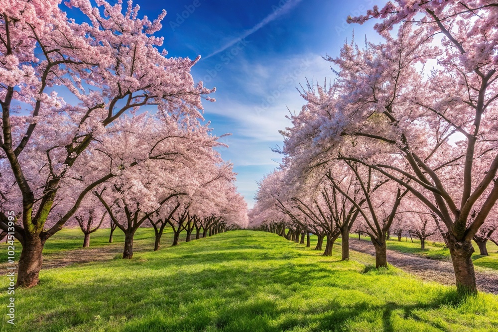 Majestic cherry trees in a tilted angle field Majestic cherry trees in a tilted angle field