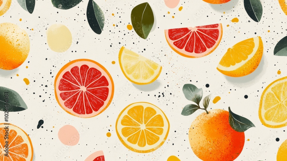 Zesty citrus burst, a refreshing pattern of oranges and lemons on white vibrant